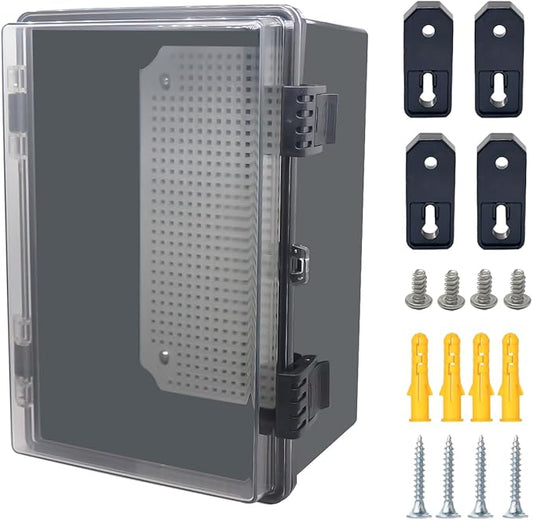 Junction Box, Hinged Black Clear Cover IP67 Waterproof ABS Project Box with Mounting Plate Electrical Box Enclosure with Wall Bracket 11.8 x 7.9 x 6.7inch(300x200x170mm)
