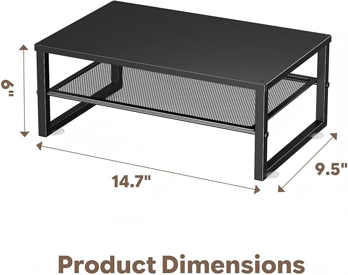 Ekisemio 2-Tier Computer Monitor Stand Riser, Desk Organizer for Monitor, Black