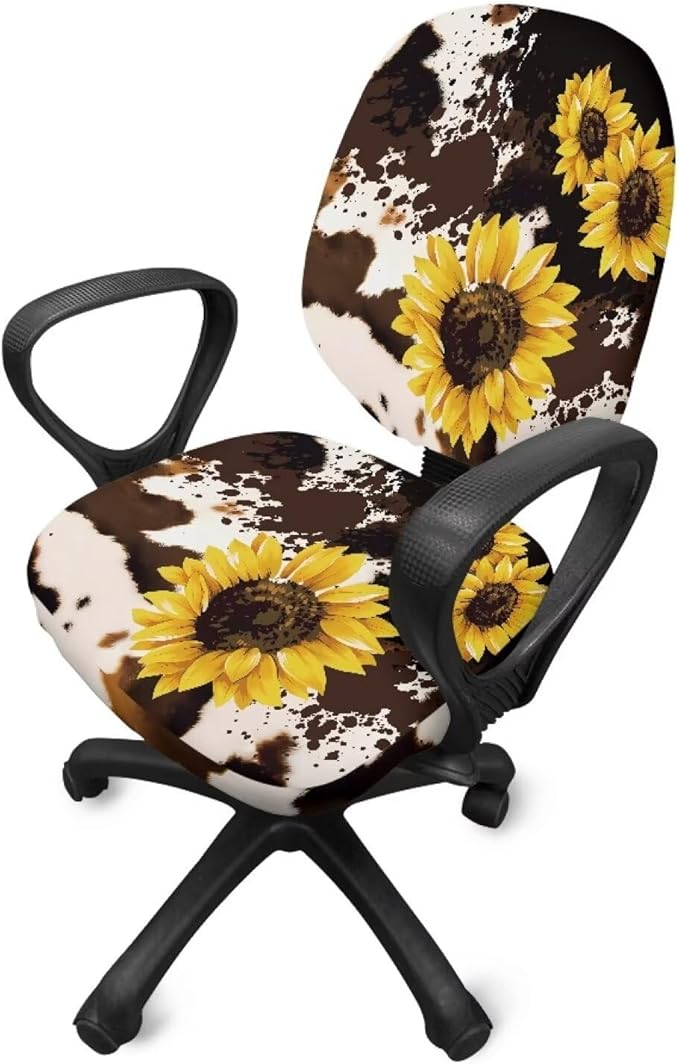 GLENLCWE Sunflower Cowhide Print Computer Office Chair Cover Universal Chair Covers Stretch Rotating Chair Slipcover Protective & Stretchable