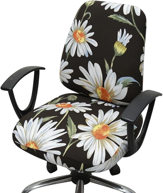 VIOKKO Office Chair Cover Stretchable Computer Desk Chair Seat Covers Anti-Dust Universal Split 2 Piece Rotating Swivel Chair Slipcover Protector (Wild Daisy)