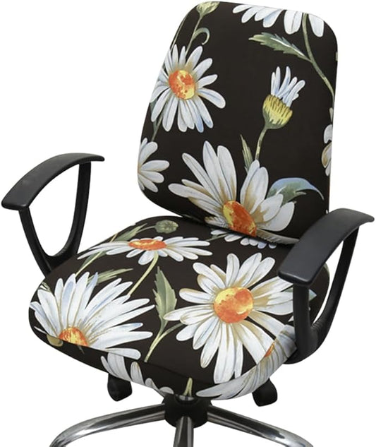 VIOKKO Office Chair Cover Stretchable Computer Desk Chair Seat Covers Anti-Dust Universal Split 2 Piece Rotating Swivel Chair Slipcover Protector (Wild Daisy)
