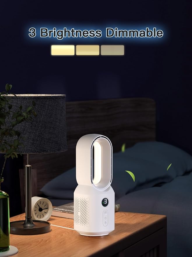 let'me 13 Inch Desk Fan Bladeless, Small Table Fan, Small Office Fan with 3 Speeds and Night Light, Small Quiet Desktop Fan for Personal, Bedroom, Office, Nightstand