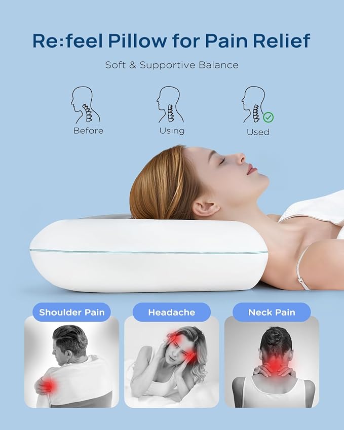 Releep Cooling Soft Memory Foam Pillow, Cervical Neck Pillow for Side Sleepers, Back & Stomach Sleepers, Ergonomic Orthopedic Design for Neck Pain Relief and Deep Sleep, CertiPUR-US