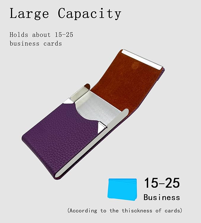 Business Card Holder with Ultra Slim Design,Business Card Case with Premium PU Leather, Suit Pocket Metal Card Holder for Women/Men,Professional Name Card Holder with Magnetic Shut (Purple)