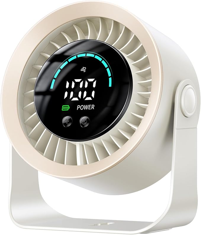 DIGIX Rechargeable USB Desk Fan for Bedroom, 100 Speeds, 360° Rotation, Wall Mounted Design Small Portable Table Fan with LED Display, Quiet Personal Desktop Cooling Fans for Home Office (White)