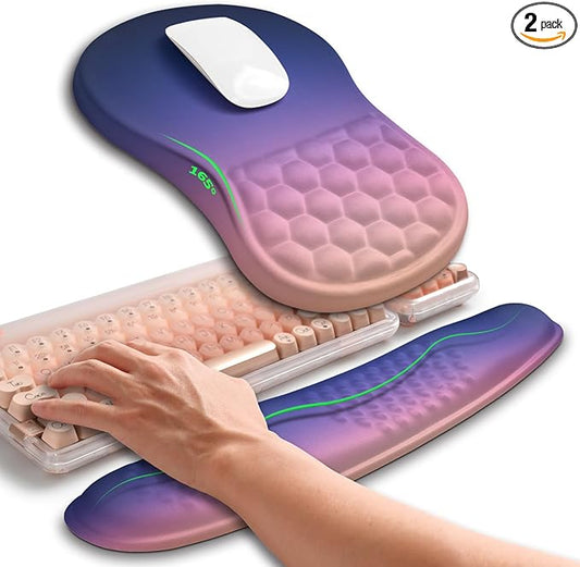Hokafenle 2in1 Combination, Wave Keyboard Wrist Rest and Ergonomic Curvature Mouse Pad Wrist Support for Relieve Wrist Pain, Filled with Soft Cushion Memory Foam, Dawn