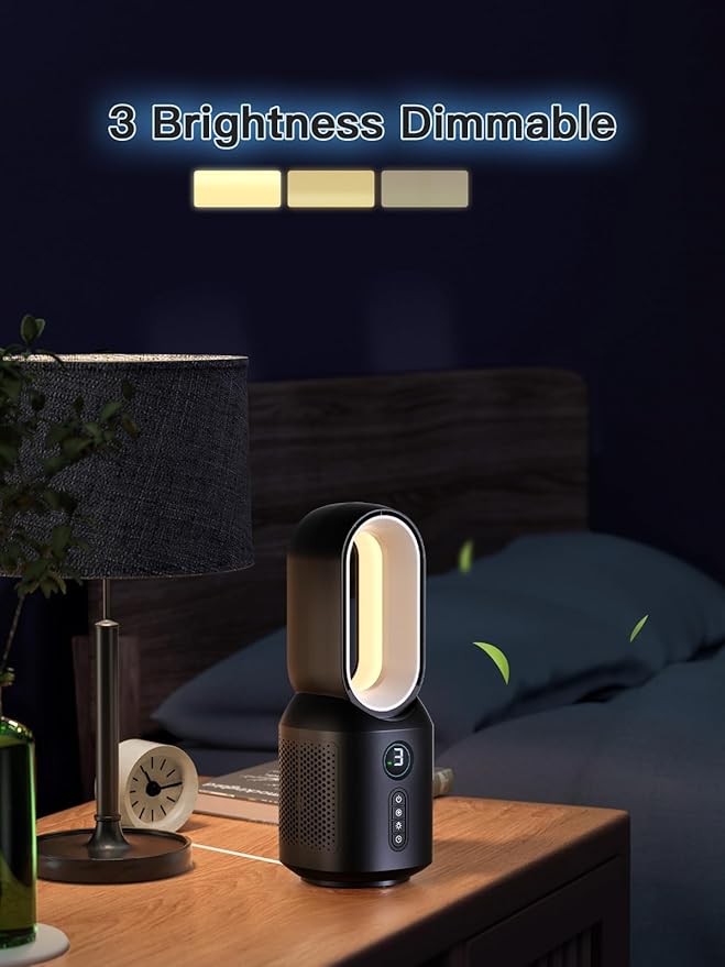 let'me 13 Inch Desk Fan, Small Bladeless Table Fan, Small Fan with 3 Speeds and Night Light, Quiet Desk Fan for Personal, Bedroom, Office, Nightstand