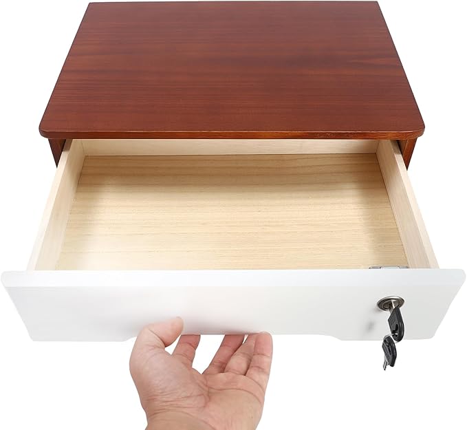 Wooden Desk Organizer with Drawers & Lock Desktop Storage Cabinet Tabletop Organizing Unit for Home Office Supplies File Stationery Jewelry (Dark Brown, 2 Tiers)