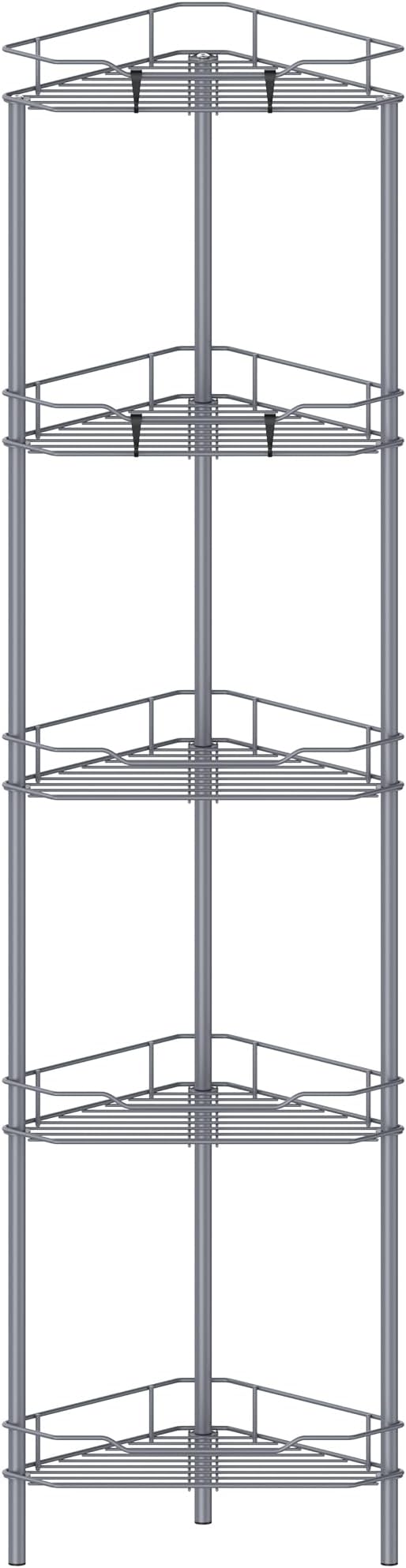 HuggieGems 5 Tier Floor Standing Corner Shower Caddy Organizer Shelf with Hooks, Bathroom Shelves Stand Rack, Dark Gray