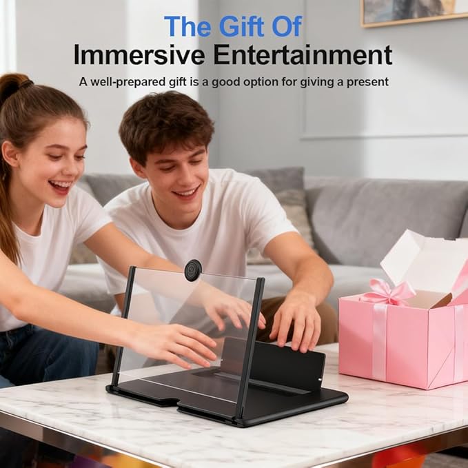 Mobile Phone Magnifier Screen, 3D HD Magnifying Projector Screen Enlarger for Movies Videos and Gaming, Foldable Phone Stand with Screen Amplifier, Compatible with All Smartphones (Black, 12inch)