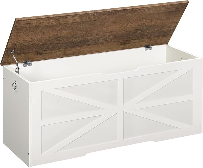 CHOEZON Storage Chest, 43.3" Toy Chest Storage, Farmhouse Storage Bench with Safety Hinge, Storage Trunk, for Bedroom, Living Room, Walnut and White MCW11WL
