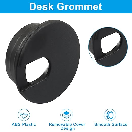 Piutouyar 4 Pcs 1-3/8 Inch Black Desk Grommet, Plastic Cable Hole Cover Desk Wire Cord Organizer for Office Equipment, Computer Table