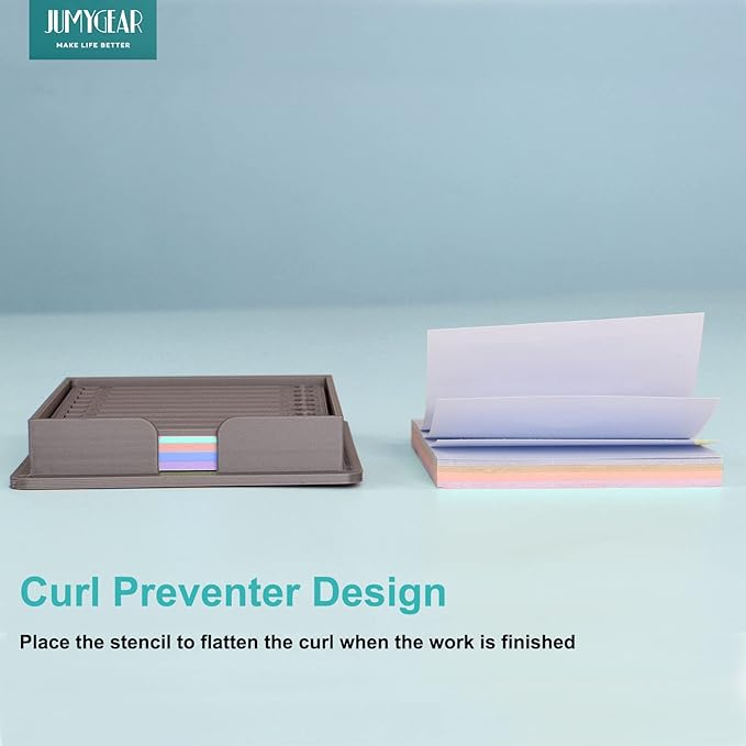 Sticky Note Holder Compatible with Post It Notes, 3x3 Sticky Pads Dispenser with Stencil, Memo Pad Organizer with Line Box Drawing Template for Office and Home