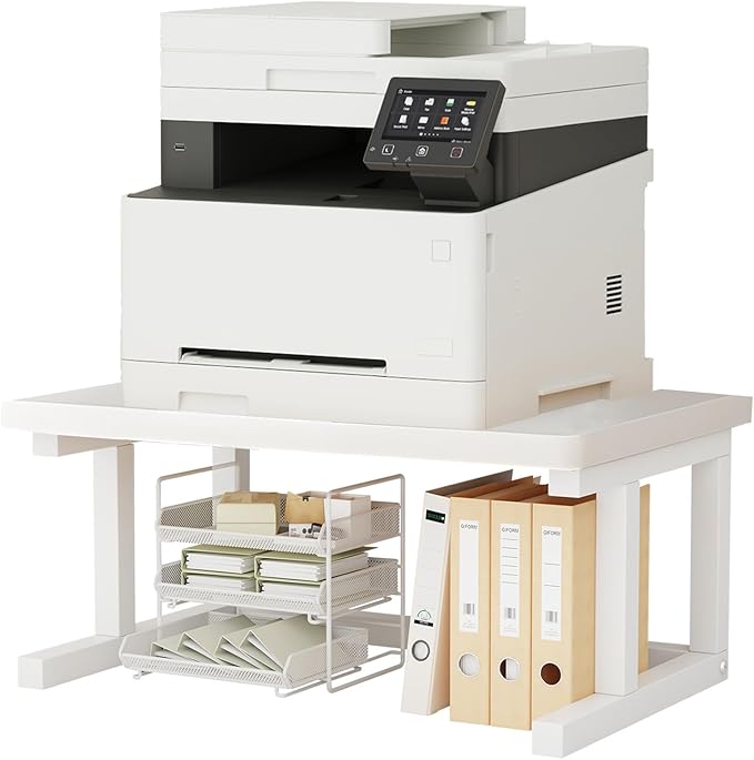 Desktop Printer Stand, 19.7″x 15.7″ 2-Tier Large Printer Shelf fit 3D Laser Printer/Scanner/Fax Machine, Industrial Storage Rack for Home Office Storage, White P5040-W