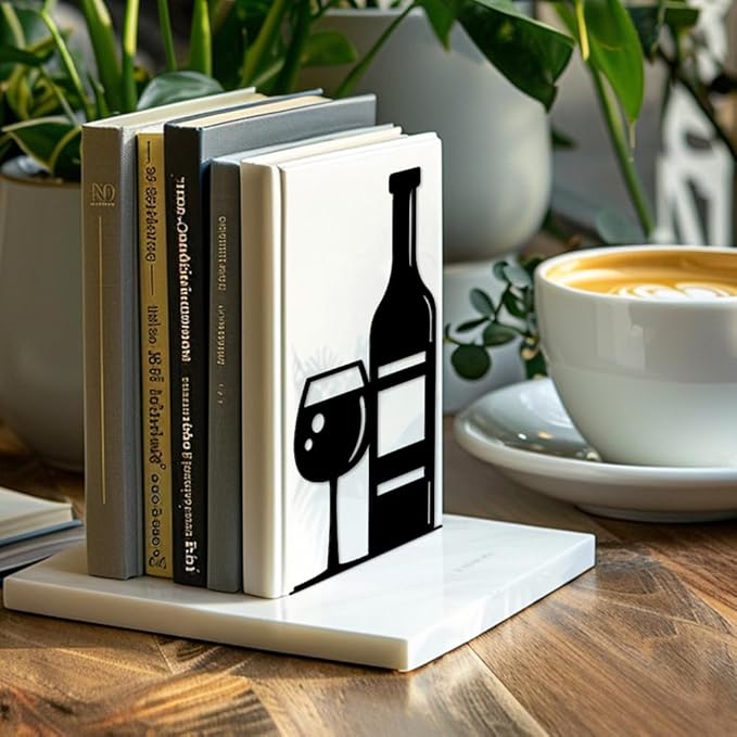 Peacoblue Metal Bookends for Shelves, Modern Decorative Heavy Duty Study Book Support Stoppers for Office, Desk, Shelf, Room 5.3"x4.3"x7.9" Cast Iron Simple Tall Bookends, 1 Pair (Wine)