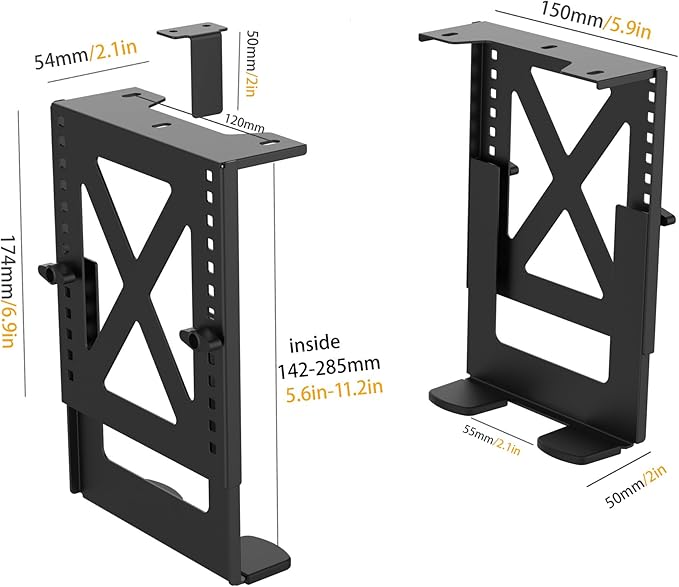 Monzlteck Under Desk Adjustable Metal Mount Bracket – 16-Level Height Adjustment (5.6-11.2in), Heavy-Duty 12kg Load Capacity, Universal Stand for PC, NAS, Label Printer,Speaker，Ventilation Design