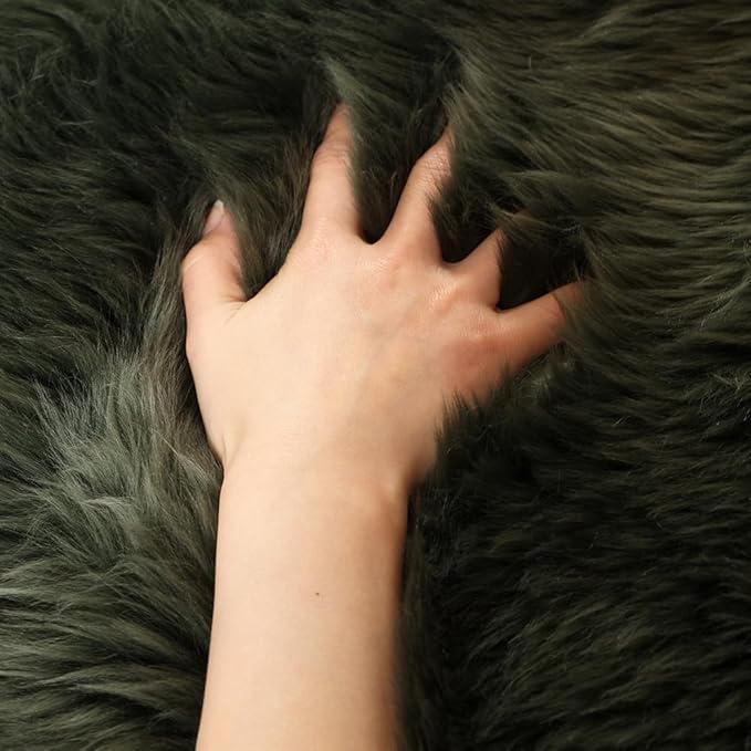 LLB Sheepskin Chair Covers - Office & Dining Room Chair Pads - 18x18 Inch, Dark Green