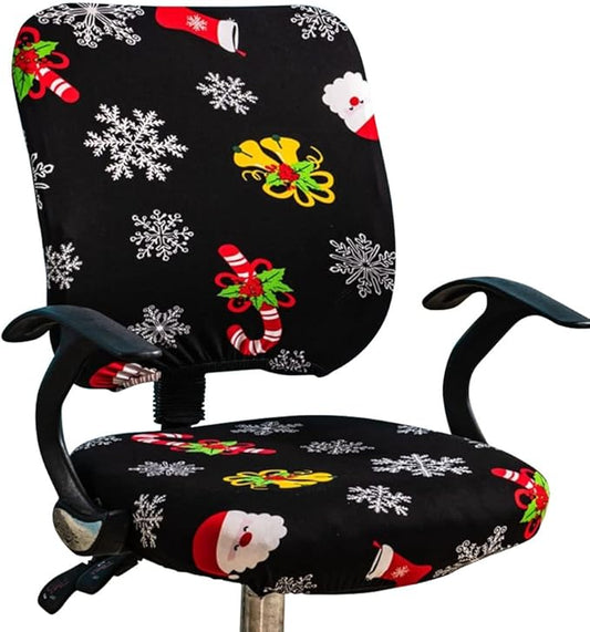 VIOKKO Christmas Office Chair Cover Xmas Stretchable Computer Desk Chair Seat Covers 2 Piece Waterproof Swivel Chair Protective Slipcover (Merry Christmas - Black)