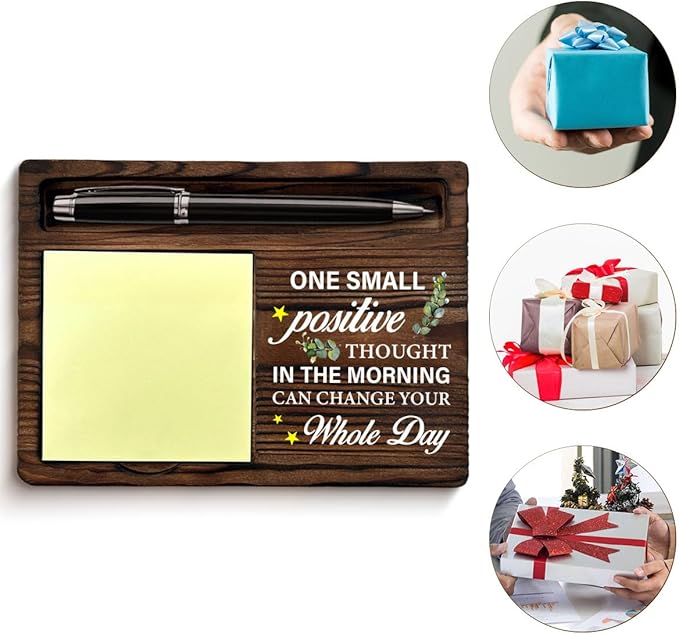Motivational Gifts for Women Men Coworker, Inspirational Sticky Note Holder One Small Positive Thought in the Morning Can Change Your Whole Day Post it Note Dispenser for Office Home Desk Decor