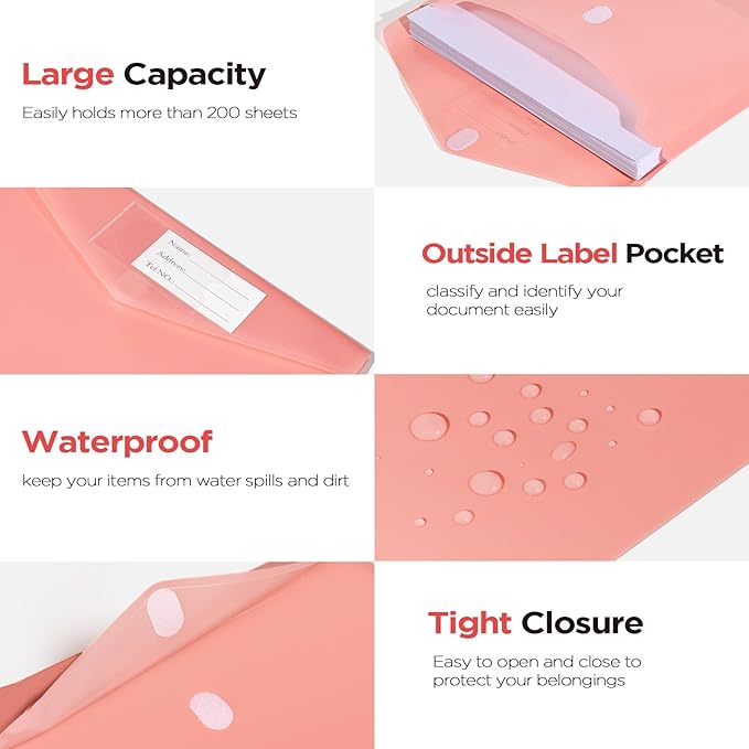 Sooez 40 Pack Plastic Envelopes, Plastic File Folder, Folders for Documents Retro Colors, Super Heavyweight Document Holder, Storage Pouches, File Envelopes for School Office Supplies