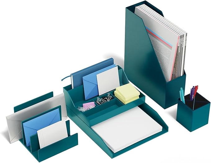 TRU RED Front‑Load Stackable Plastic Letter Tray, Teal – Desktop Paper Organizer for Office Files & Documents