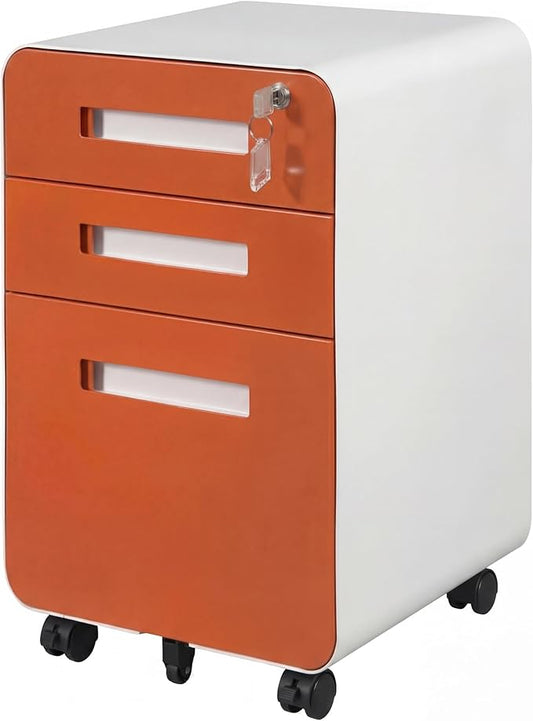 3 Drawer Mobile File Cabinet with Lock, Under Desk Metal Filing Cabinets with Wheels for Home Office Organizer Letters/Legal/A4, Fully Assembled