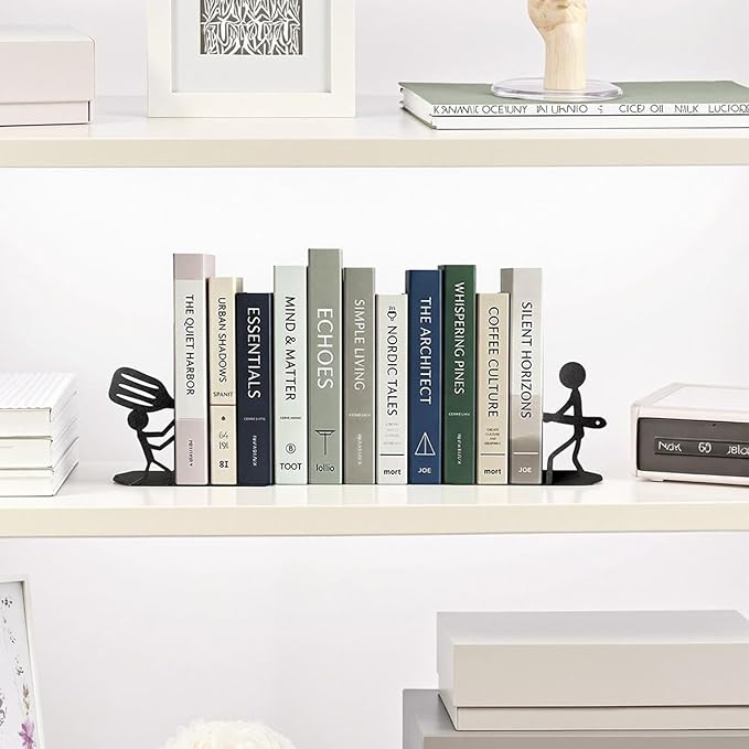 ENCIMART Bookends Decorative Metal Book Ends for Shelves, Kitchen Bookends for Heavy Books, Unique Cute Cookbook Organizer Book Holder for Kitchen Housewarming Cooking Book Lover Gifts
