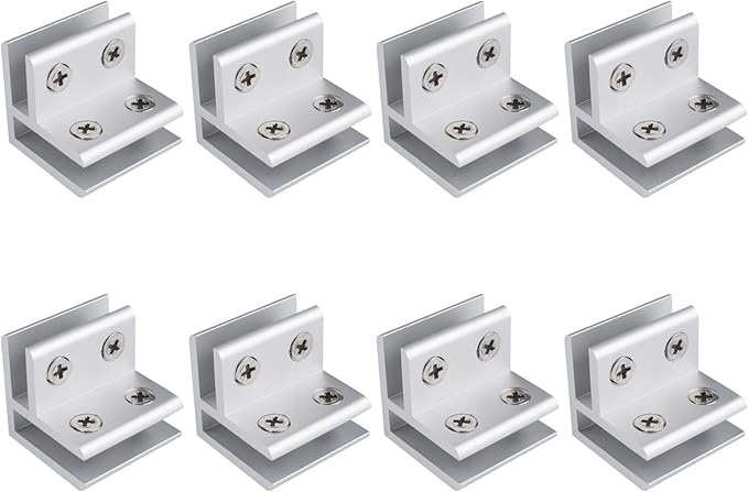 INCREWAY 8 PCS Adjustable Glass Clips Kit 90 Degrees Adjustable Silver Square Glass Shelf Bracket Holder Bracket Clamp for Glass Fence Panel, Showcase, Wine Cabinet (5-8mm)