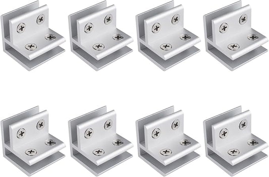 INCREWAY 8 PCS Adjustable Glass Clips Kit 90 Degrees Adjustable Silver Square Glass Shelf Bracket Holder Bracket Clamp for Glass Fence Panel, Showcase, Wine Cabinet (5-8mm)