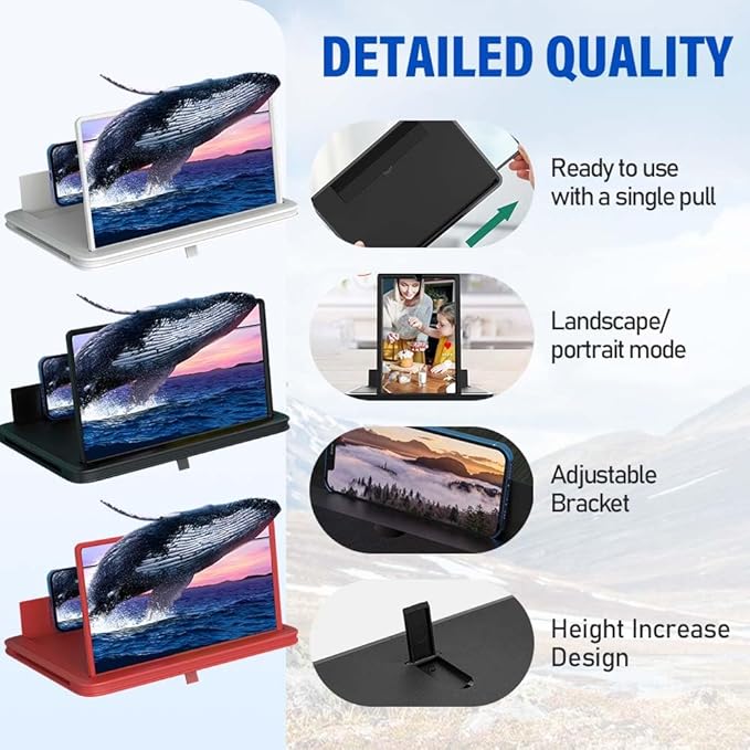 Mobile Phone Magnifier Screen, 3D HD Magnifying Projector Screen Enlarger for Movies Videos and Gaming, Foldable Phone Stand with Screen Amplifier, Compatible with All Smartphones (Red a, 14inch)