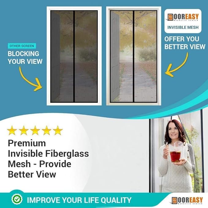 DOOREASY Magnetic Screen Door Size 38" x 83", Heavy Duty Mesh Net Closure with Magnets, Reinforced Polyester Full Frame Door Curtain, Fit Door Size 36 x 82 inch