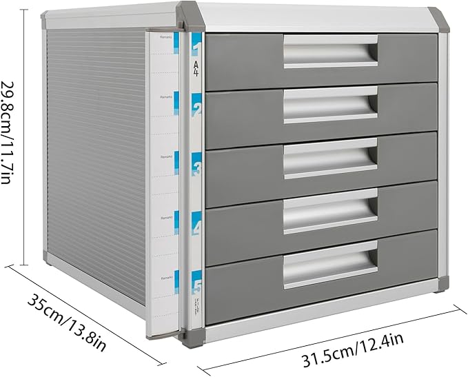Desktop Drawer Organizer Lockable File Cabinet with Drawers Unit Office Desk Storage Organzier for Documents Papers Mail Notebooks Stationery (5-layer)