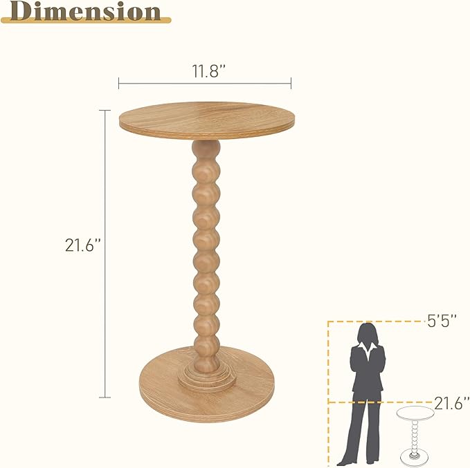 Fultyle Small Side Table, Drink Table for Small Spaces, Modern Martini Table with Solid Wood Leg, Round End Tables Living Room for Bedroom and Office (Rustic Walnut)