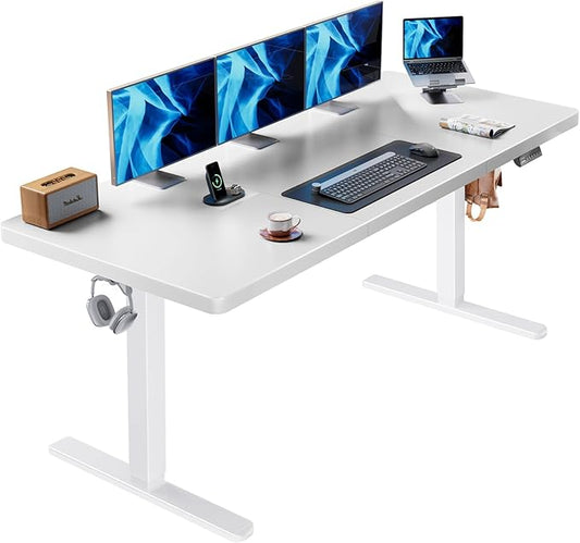 HUANUO Electric Standing Desk, 71 x 35 inch Large Height Adjustable Table, Powerful Brushless Motor, 4 Memory Preset, Sit Stand Up Desk, Home Office Computer Table with Thick T-Shaped Frame,White