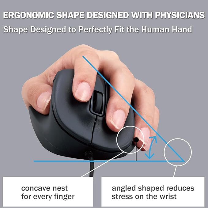 ELECOM Left Hand Wired USB Ergonomic Shape Mouse, Silent Click, 2000DPI, 5 Buttons, Optical Sensor, Compatible with PC, Mac, Laptop, EX-G, Msize Black (M-XGM31UBSKBK)