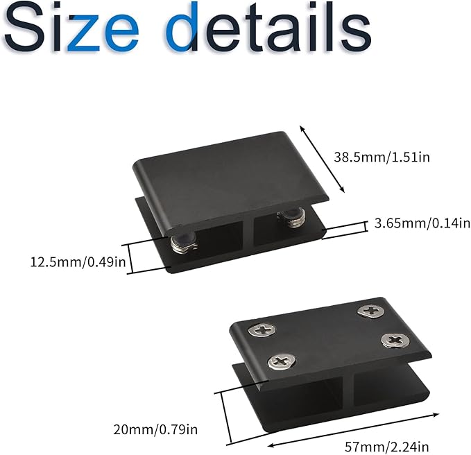 INCREWAY Glass Clamp, 4 Pack Adjustable Double Side Aluminum Alloy Glass Shelf Support Bracket, Clip Clamp Holder for 10-12mm Thickness, 180 Degrees, Black