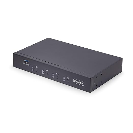 StarTech.com 4-Port KM Switch with Mouse Switching, USB 3.0 Switcher, Keyboard/Mouse Sharing, 3.5mm/USB Audio, TAA Compliant