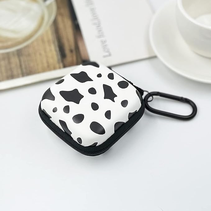 Earbud Case Headphone Organizer Ear Bud Case Portable EVA Carrying Box Storage Bag with Carabiner for AirPods Beats Bose Galaxy Buds 4/3/FE Data Cable Storage (Cow)