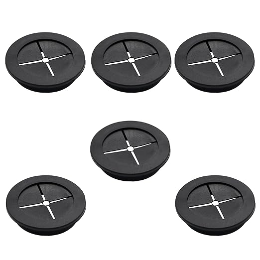 6 Pcs 60mm / 2-3/8 Inch Black Cable Cord Grommets, Rubber Desk Grommets for Table Computer Desk Wire Organizer TV Console and Other Furnitures Cover