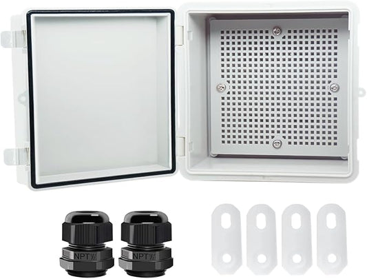 Junction Box, Hinged Cover IP67 Waterproof ABS Project Box with 2 NPT 1/2" Cable Gland, Electrical Box Enclosure with Mounting Plate & Wall Bracket 5.9 x 5.9 x 3.5inch(150x150x90mm)