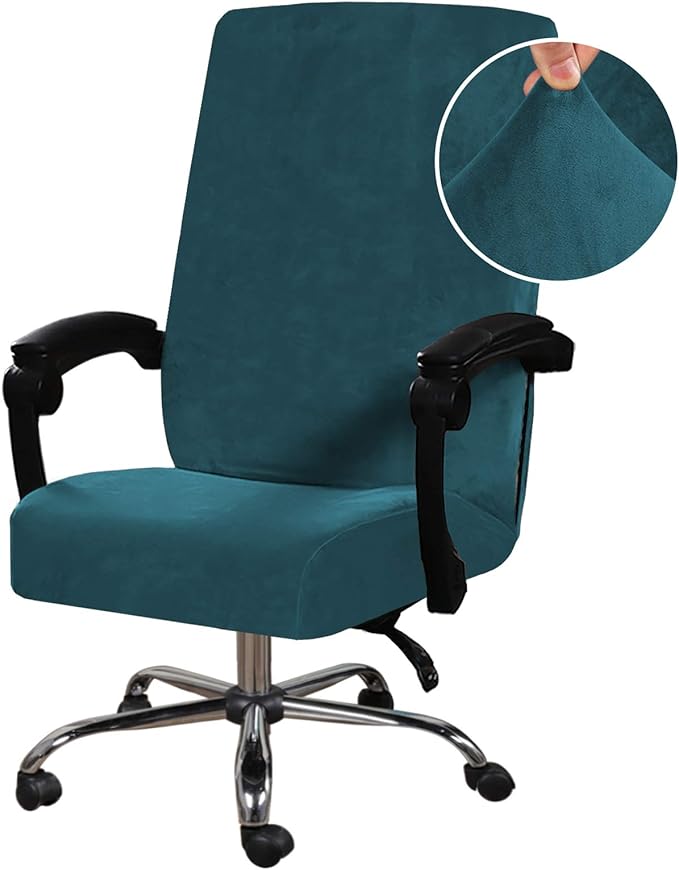 H.VERSAILTEX Velvet Home Office Chair Covers Stretchable Computer Desk Chair Covers Mid - High Back Universal Executive Boss Gaming Chair Covers Removable Machine Washable, Dark Teal