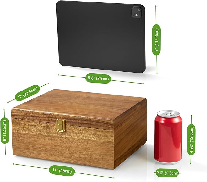 DRASTAR Wooden Keepsake Box, Large Acacia Storage Memory Box with a Hinged Lid for Crafts and Photo Storage