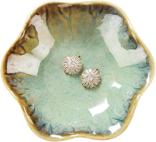 JAMEND CLXP Lotus Leaf Shape Ring Holder Dish, Small Key Bowl, Ceramic Trinket Tray Jewelry Dish Organizing Necklace Earrings for Mom Friend Sister. All Jewelries Are NOT Included. Crystal Green.