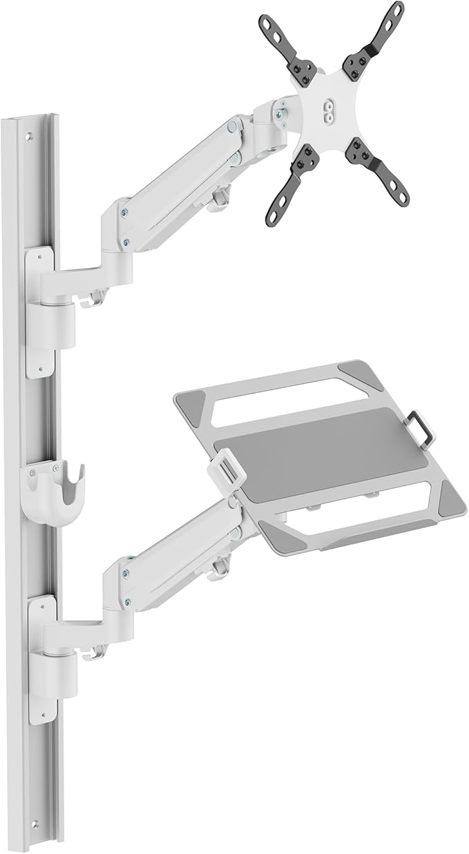ZeboZap ZLTV8022 Wall Monitor Mount with Keyboard Tray | Fits 17 to 43 Inch | Single Monitor Wall Mount with Laptop Tray | Home Office, Bedside, Healthcare | White | 26.4 lbs