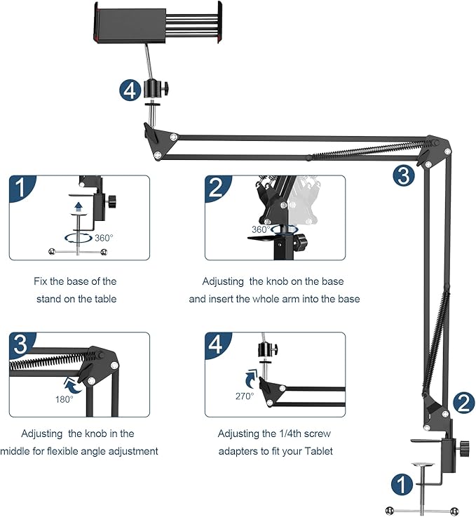 ANIVIA Articulating Arm Phone Mount, Adjustable Arm Webcam, Phone Holder for Streaming, Baking, Crafting, Compatible with 4.3-6.7 inch Devices