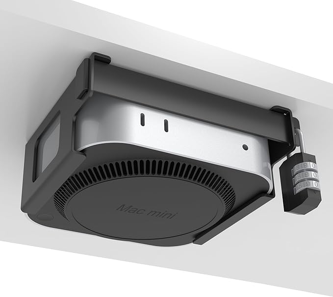 Under Desk Mount for Mac Mini M4/M4 Pro | Anti-Theft Metal Bracket with Password Lock & Protective Padding |VESA-Compatible Hidden Installation (Desk/Monitor)