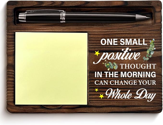 Motivational Gifts for Women Men Coworker, Inspirational Sticky Note Holder One Small Positive Thought in the Morning Can Change Your Whole Day Post it Note Dispenser for Office Home Desk Decor