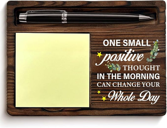Motivational Gifts for Women Men Coworker, Inspirational Sticky Note Holder One Small Positive Thought in the Morning Can Change Your Whole Day Post it Note Dispenser for Office Home Desk Decor
