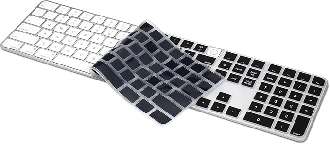 ProElife Ultra Thin Silicone Keyboard Cover Skin for 2023-2021 Magic Keyboard with Touch ID and Numeric Keypad Model-A2520 U.S Enter Protector (3 Keys ON The Left of The Space BAR) (Black)