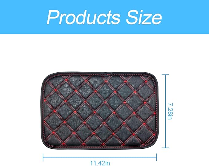 8sanlione Car Leather Center Console Cushion Pad, 11.4"x7.4" Waterproof Armrest Seat Box Cover Fit for Cars, Vehicles, SUVs, Comfort, Car Interior Protection Accessories (Black/Red-2)